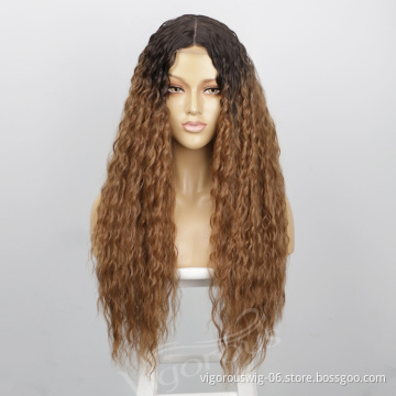 Vigorous Water Wave Hot Sale Cheap Curly Lace Front Wig Ombre Colored Lace Front Synthetic Hair Wigs For Women Lace Frontal Wig